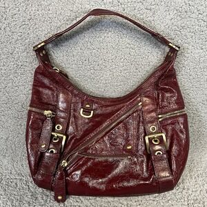 Rafe New York Handbag Burgundy Leather with Gold Studs Buckles Zippers